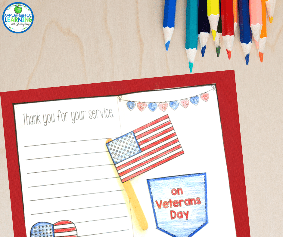 Students will create a card and write a note to a veteran as part of these veteran's day activities for elementary students