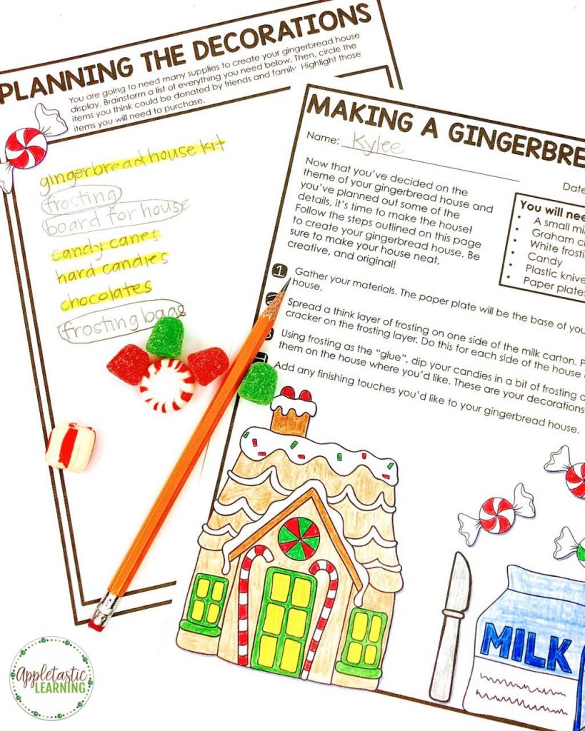 Christmas writing prompts and Christmas math are fun and easy with this awesome Christmas project based learning unit. Use the activities with 4th grade, 5th grade, and middle school students during the holiday season. The worksheets, projects, ideas, and printables in this Design a Gingerbread House unit make the perfect Christmas PBL activities. The finished Christmas writing activity makes a great holiday bulletin board. #pbl #4thgrade #5thgrade 