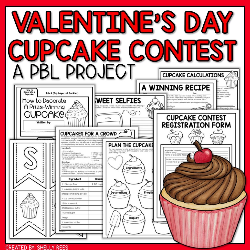 Valentine’s Day activities for elementary kids are fun with this Valentine’s Day Project Based Learning unit. Better than just worksheets, these activities for Valentine’s Day Math and Writing include graphic organizers, writing prompts, printables, and math activities. Perfect for 3rd, 4th, 5th, and 6th grades! Valentine’s Day parties with cupcakes can’t be beat!