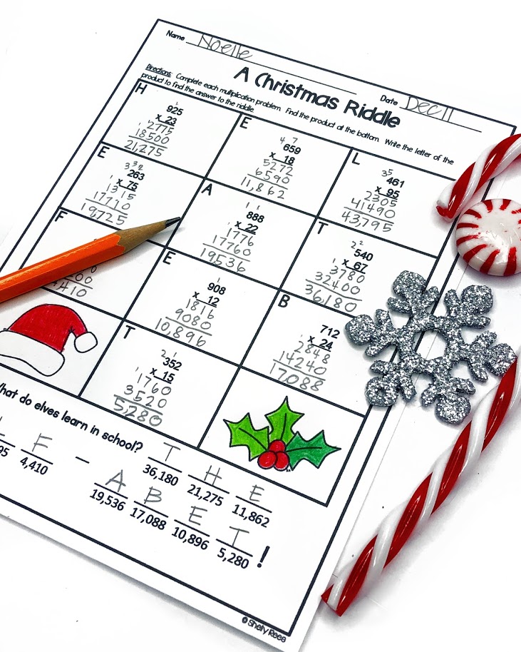 multiplication christmas worksheet for math