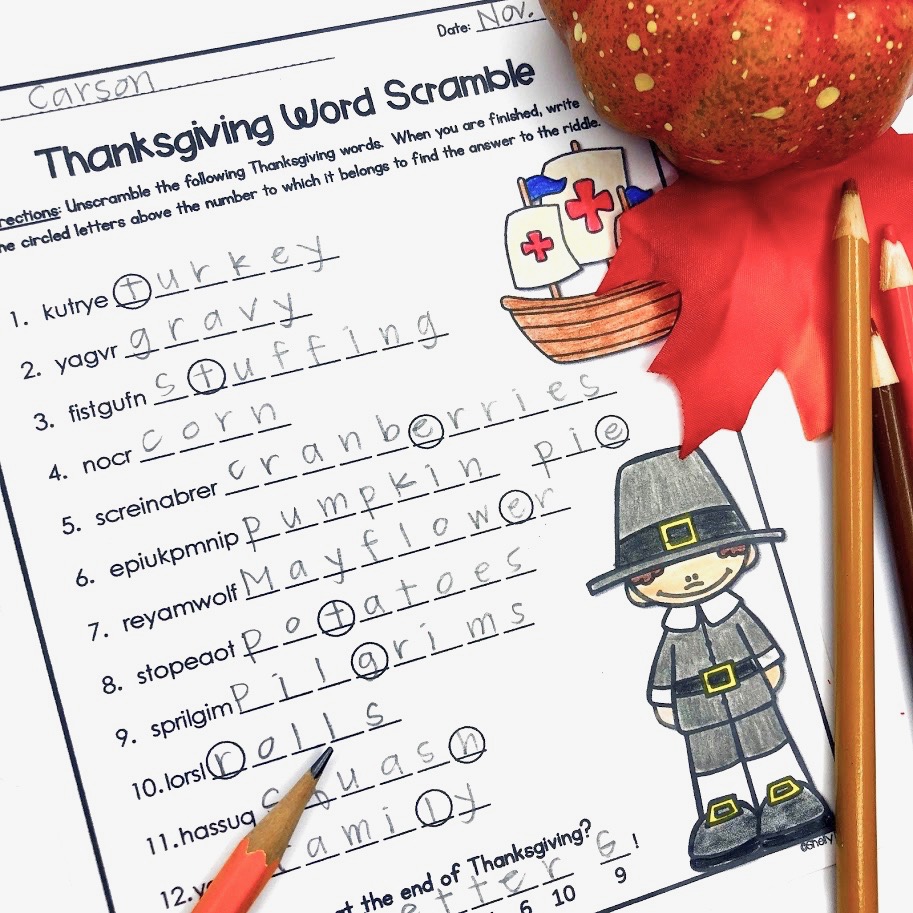 Thanksgiving Word Scramble Spelling