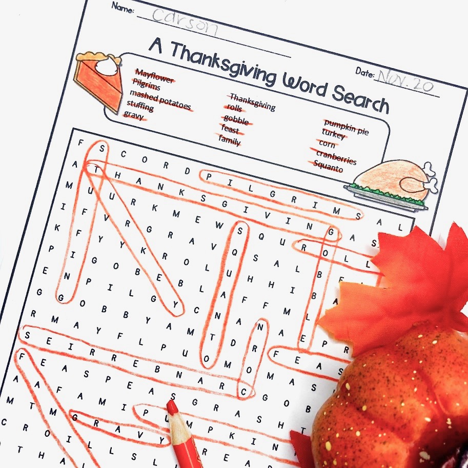 Printable Thanksgiving Word Search Vocabulary Practice
