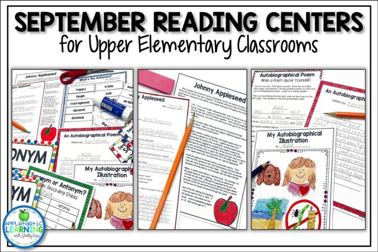 September reading centers and literacy activities for third, fourth and fifth grade