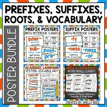 Teaching prefixes and suffixes in upper elementary is a crucial part of their learning experience. These posters and note cards help guide them through meanings and examples of prefixes and suffixes