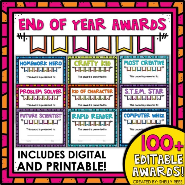 end of the year student awards printable and digital