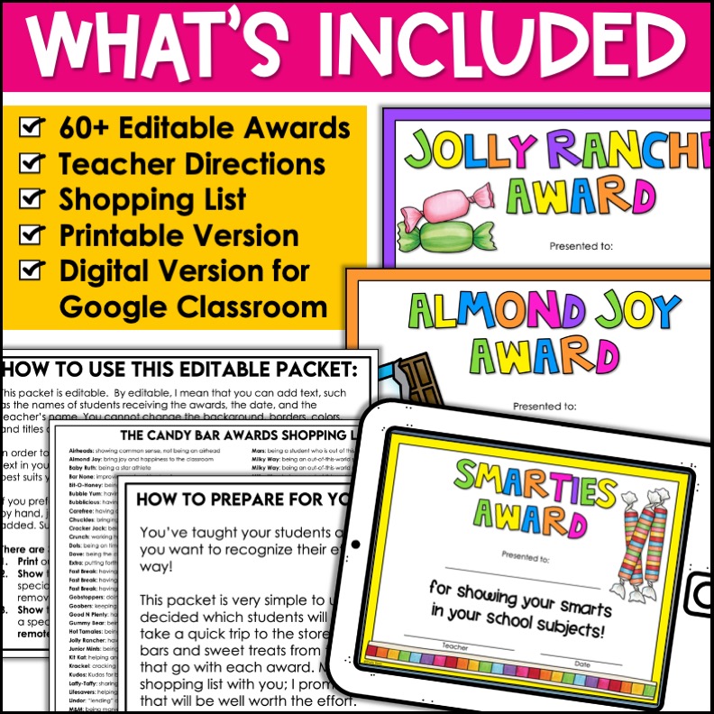 Candy Bar Awards | End of the Year Awards - Appletastic Learning