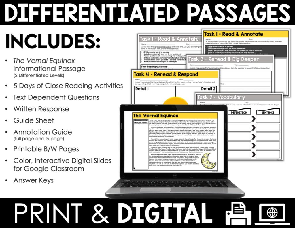 Spring Equinox Reading Passage and Worksheets - Appletastic Learning