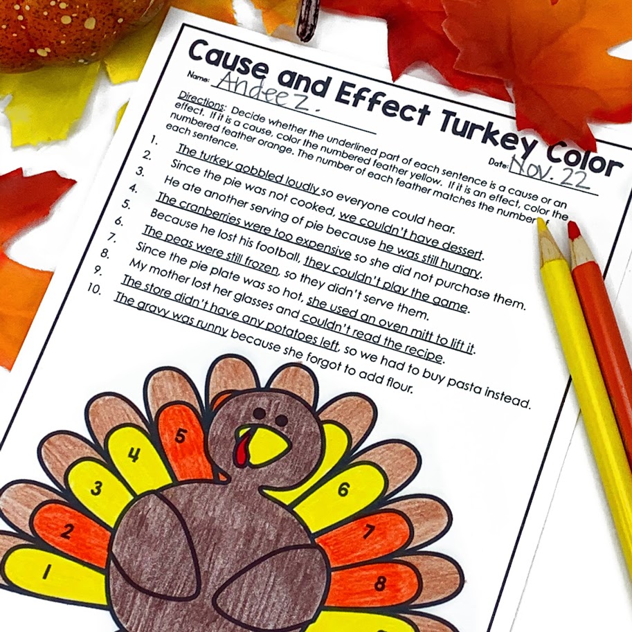 Thanksgiving cause and effect activity