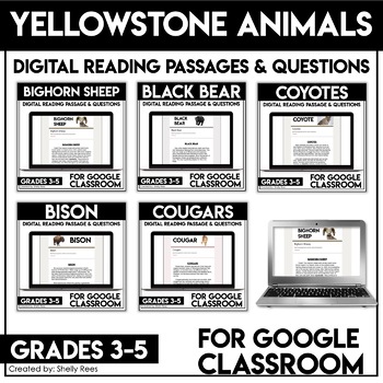 Google Forms based reading passages about Animals Found in Yellowstone National Park