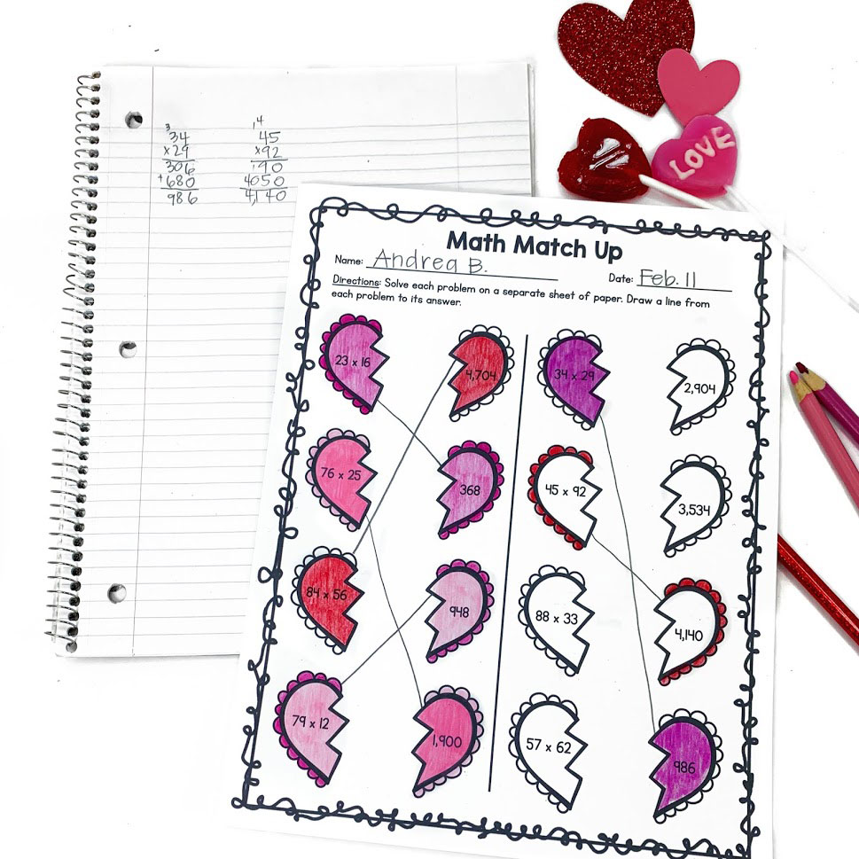 valentine's day multiplication practice